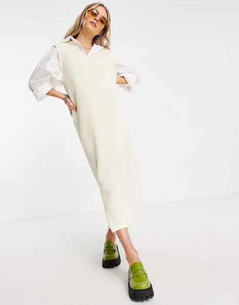Трикотажное платье макси кремового цвета с V-образным вырезом Noisy May-Белый