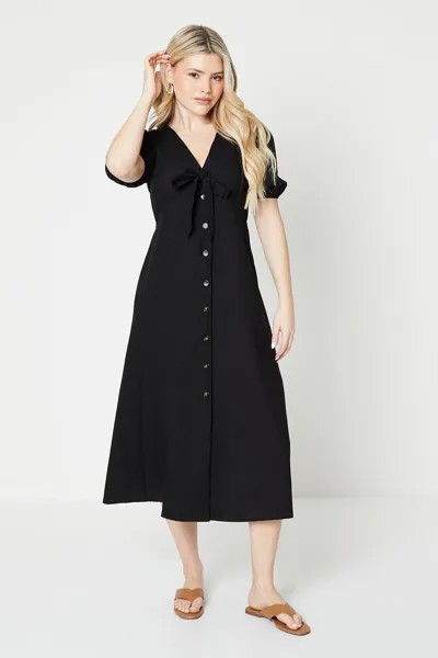 Платье миди на пуговицах с V-образным вырезом Dorothy Perkins, черный