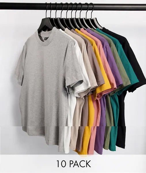 Комплект из 10 футболок из органического хлопка ASOS DESIGN-Многоцветный