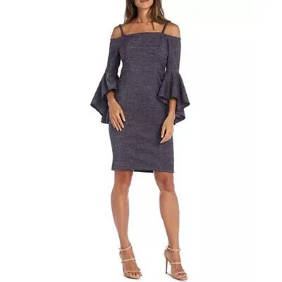 Платье-футляр с блестящими рукавами R-M Richards, темно-синий/серебристый, 8