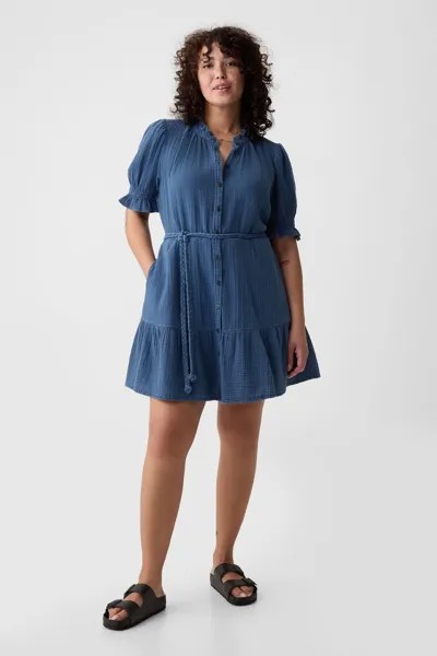 Каскадное мини-платье из мятой ткани с эффектом денима Gap, синий