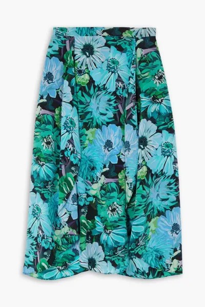 Асимметричная юбка миди из шелкового крепдешина с цветочным принтом Stella Mccartney, светло-синий