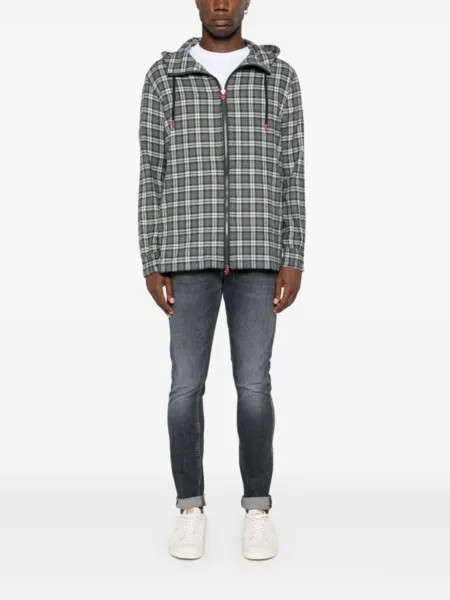 Kiton клетчатая рубашка с капюшоном, серый