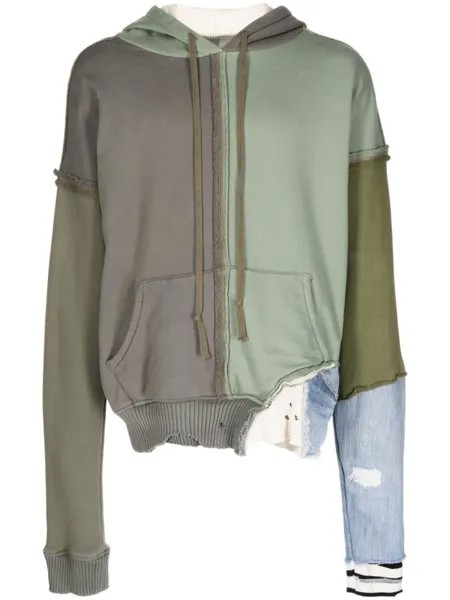 Greg Lauren худи в стиле колор-блок, зеленый