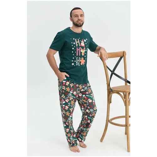 Пижама Оптима Трикотаж, футболка, брюки, размер 56, зеленый