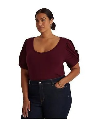 Женская бордовая футболка RALPH LAUREN с рукавами-пуф и круглым вырезом плюс 2X