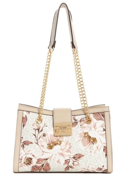НОВИНКА, женская белая большая сумка с логотипом и розовым цветочным принтом GUESS, сумка-тоут с цепочкой, кошелек