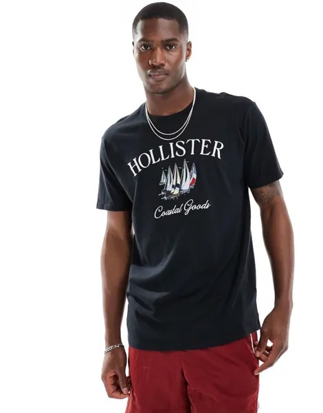 Hollister – Tech – Черная футболка свободного кроя с вышитым логотипом