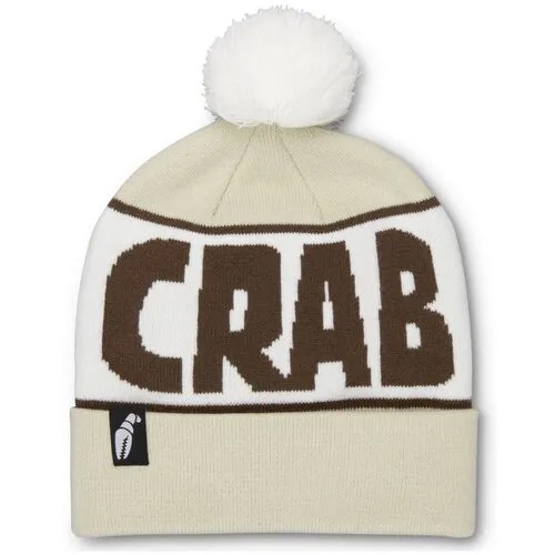 Шапка бини CRAB GRAB зимняя, с помпоном, вязаная, размер one size, бежевый