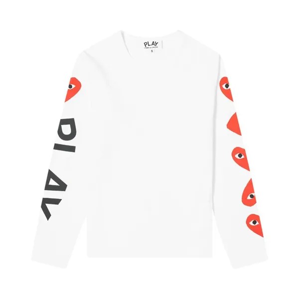 Футболка Comme des Garçons PLAY Long-Sleeve Logo T-Shirt 'White', белый