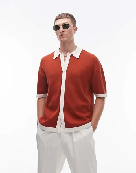 Футболка Topman – с планкой на пуговицах и контрастной деталью