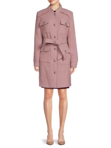 Текстурированное твидовое пальто из смесовой шерсти с поясом Karl Lagerfeld Paris, цвет Rose