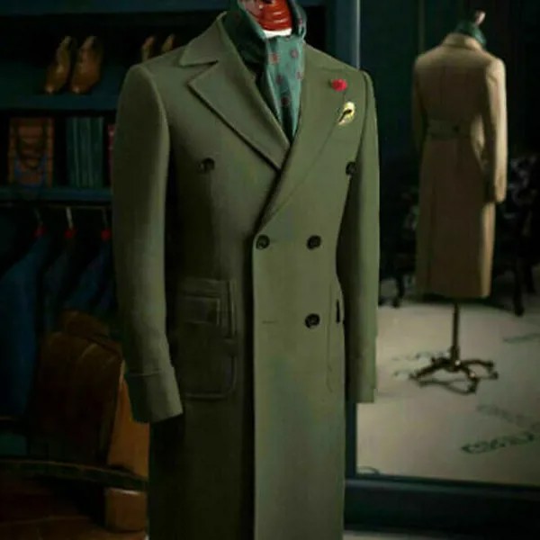 Зеленая Мужская куртка в стиле милитари, двубортное длинное пальто, твидовый шерстяной Тренч по индивидуальному заказу, блейзер, смокинги, ...