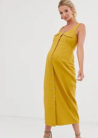Джинсовое платье миди горчичного цвета на пуговицах ASOS DESIGN Maternity-Оранжевый