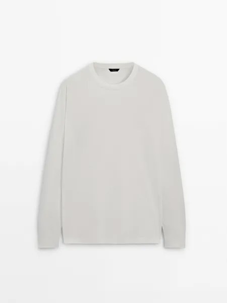 Футболка с длинным рукавом из хлопковой смеси Massimo Dutti, бежевый