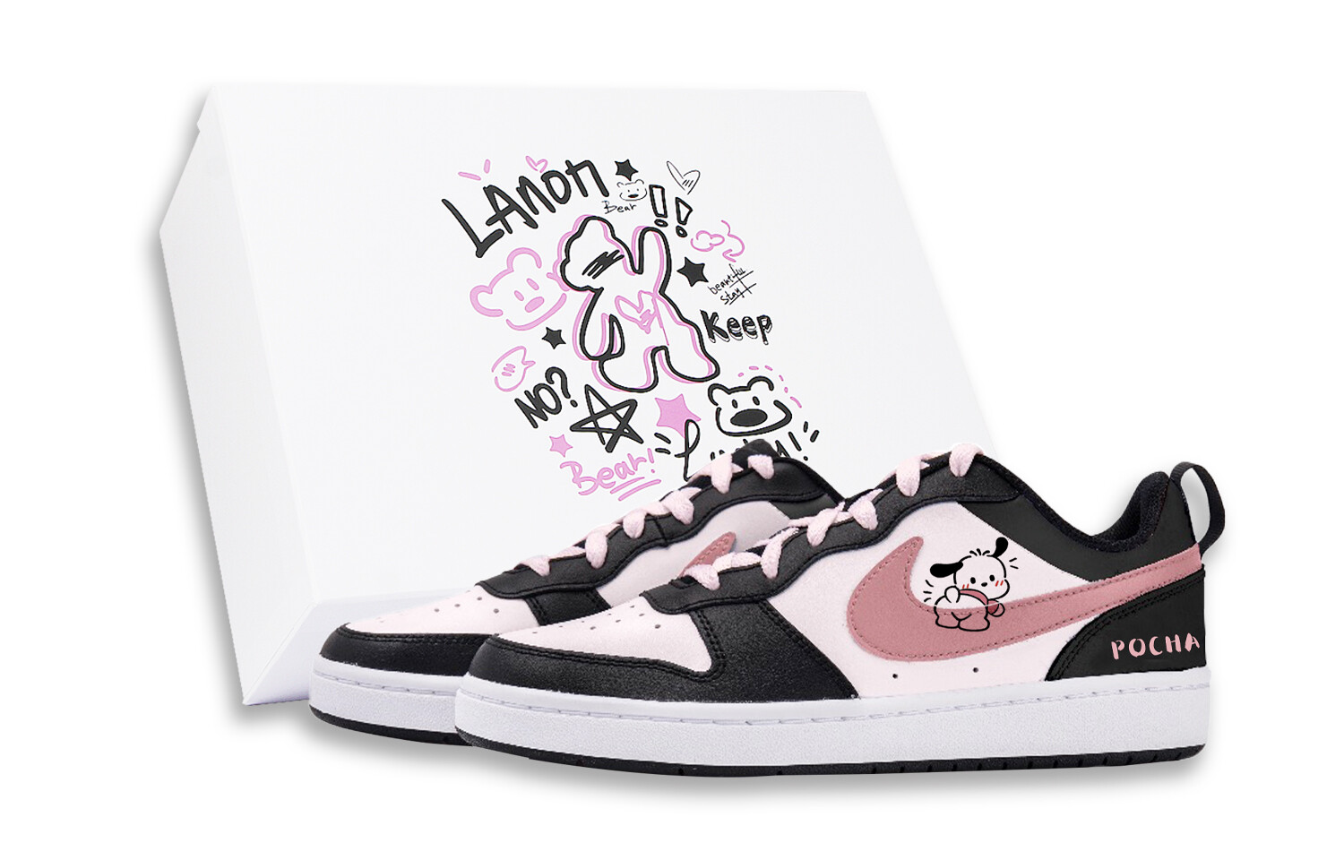 Кроссовки Nike Court Borough Skateboarding Shoes Women's Low-top Black/white/pink, черный