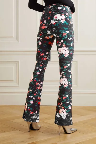 PACO RABANNE Расклешенные брюки из эластичного джерси с цветочным принтом, черный