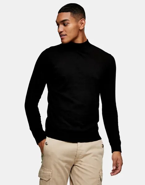 Черная трикотажная водолазка из органического хлопка Topman-Черный цвет