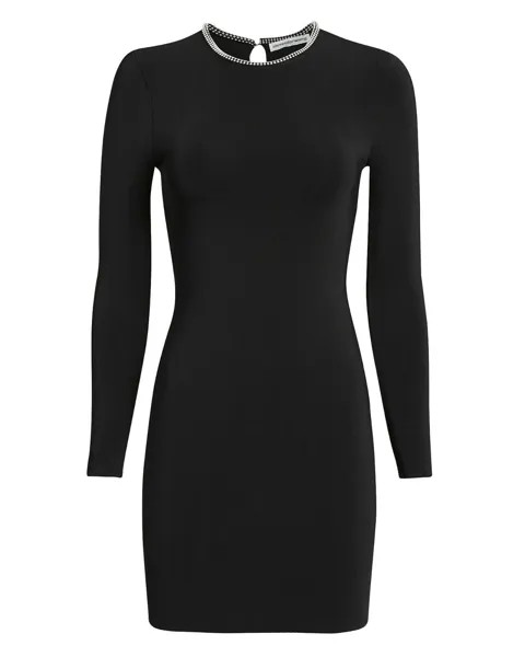 ALEXANDER WANG Черное мини-платье LBD эластичной вязки с длинными рукавами и цепочками, S = 4/6