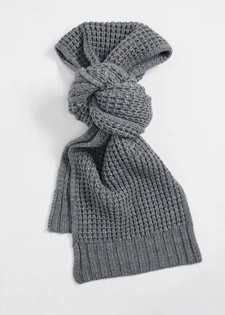 Теплый вязаный шарф серого меланжевого цвета AllSaints-Серый