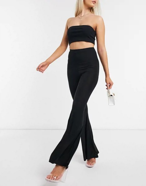 Черные расклешенные брюки с присборенной отделкой Fashionkilla-Черный цвет