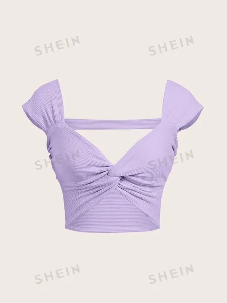 Топ укороченный Shein WYWH с однотонным закрученным узлом, сиреневый