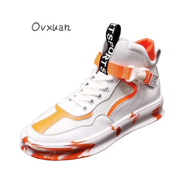 Кроссовки OVXUAN мужские высокие, модные Молодежные полусапожки, повседневная сетчатая обувь в стиле хип-хоп, белые оранжевые