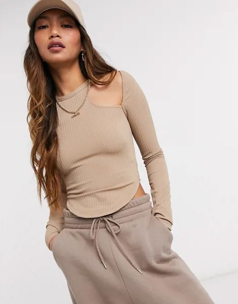 Лонгслив с вырезами на плечах ASOS 4505-Коричневый цвет