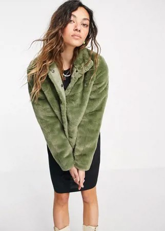 Шуба из искусственного меха цвета хаки Vero Moda-Зеленый цвет