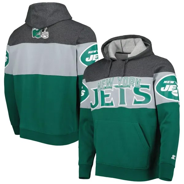 Мужской пуловер с капюшоном зеленого/хизерового цвета New York Jets Extreme Starter