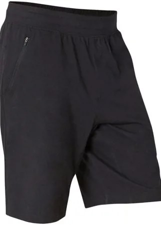Шорты для фитнеса хлопковые эластичные длинные с карманами на молнии черные, размер: XL, цвет: Черный NYAMBA Х Декатлон