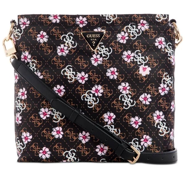 NEW GUESS, женская коричневая нейлоновая сумка через плечо с розовым логотипом и цветочным принтом Daisy
