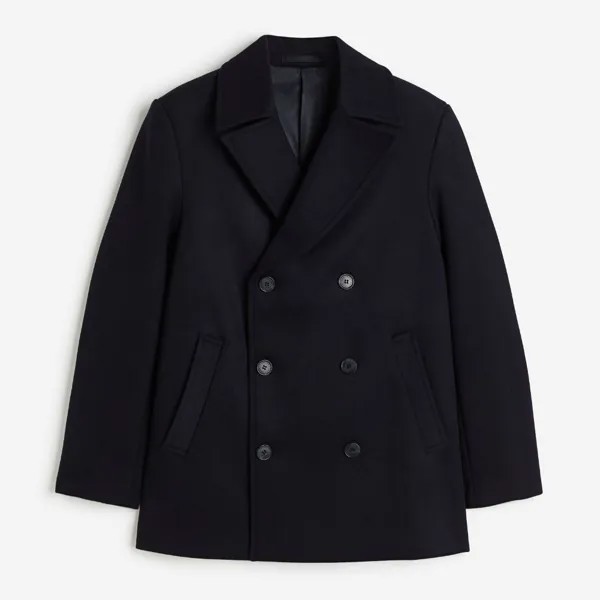 Пальто H&M Regular Fit Wool-blend Pea, темно-синий