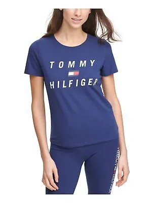 TOMMY HILFIGER SPORT Женская темно-синяя футболка с круглым вырезом и короткими рукавами с логотипом, L