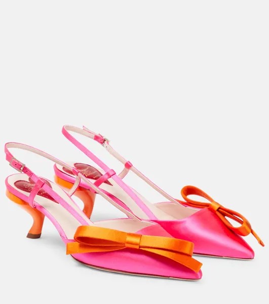 Атласные туфли-лодочки Virgule с ремешком на пятке и бантом Roger Vivier, оранжевый