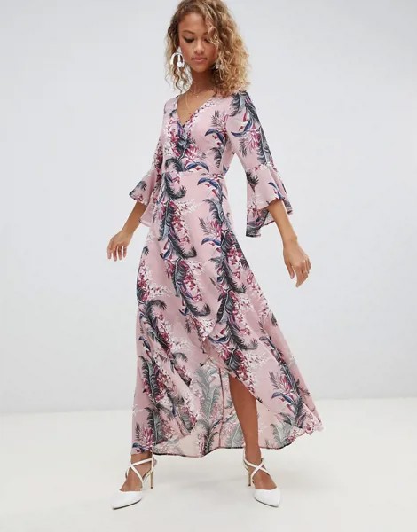Платье макси с запахом и цветочным принтом Glamorous-Розовый