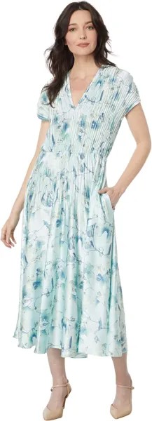 Платье Vince Floral Crushed Cap Sleeve V-Neck Dress, цвет Pale Lagoon