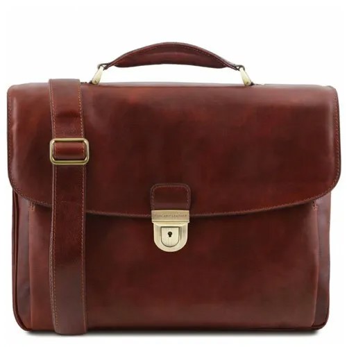Портфель Tuscany Leather, отделение для ноутбука, с плечевым ремнем, для мужчин, коричневый