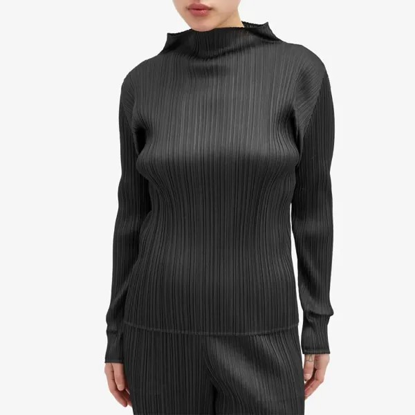 Pleats Please Issey Miyake Футболка Basic Складки с длинным рукавом и закругленным вырезом, черный