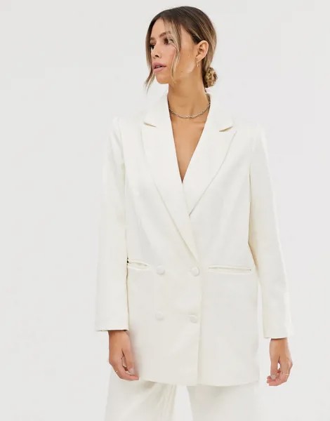 Двубортный свадебный пиджак из атласной ткани ASOS EDITION-Кремовый