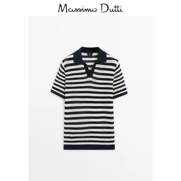 Рубашка-поло мужская Massimo Dutti с короткими рукавами, темно-синий