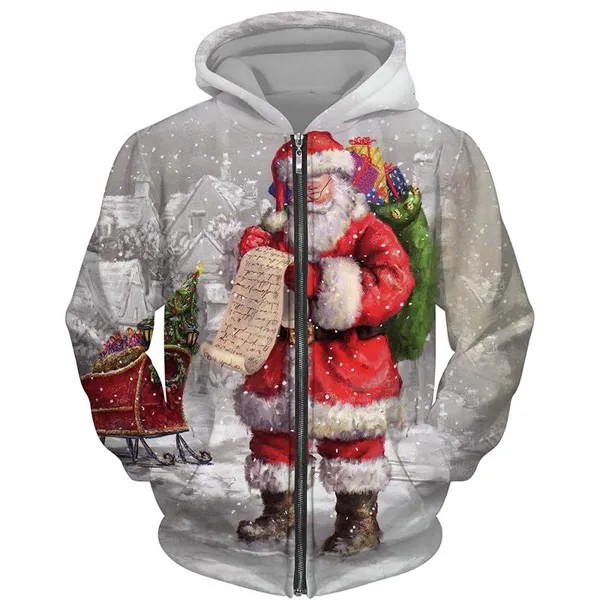 Унисекс Рождественский свитер Мода Высокое качество Толстовка Санта Клаус Шаблон 3D-печать