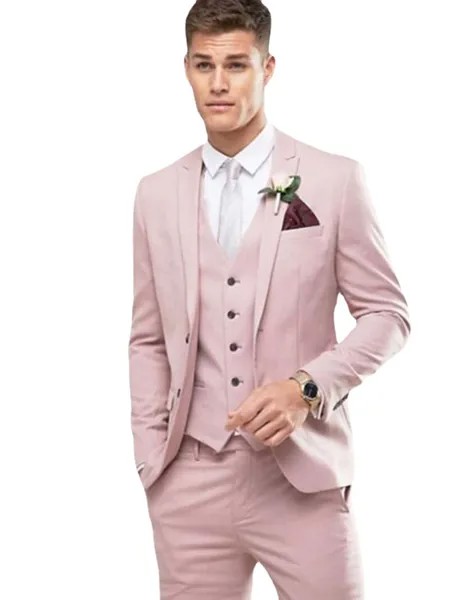 Привлекательная персиковая розовая Мужская одежда, мужской костюм на заказ, воротник с лацканами из трех частей, однотонный высококлассный дизайн, любимый для мужчин