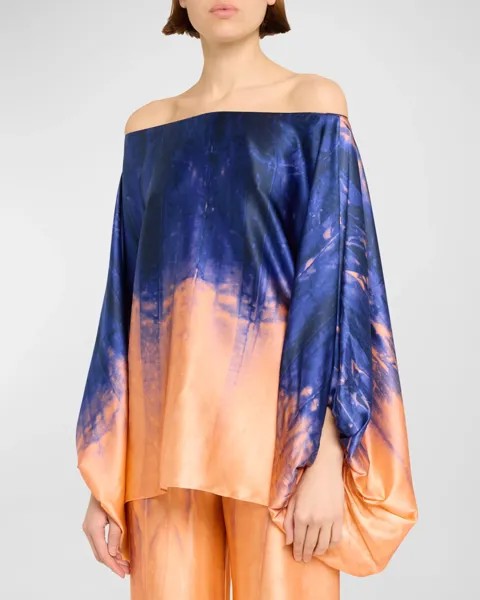 Блузка с открытыми плечами Tie-Dye Bellagio Silvia Tcherassi, цвет Mediterranean Coral Blue