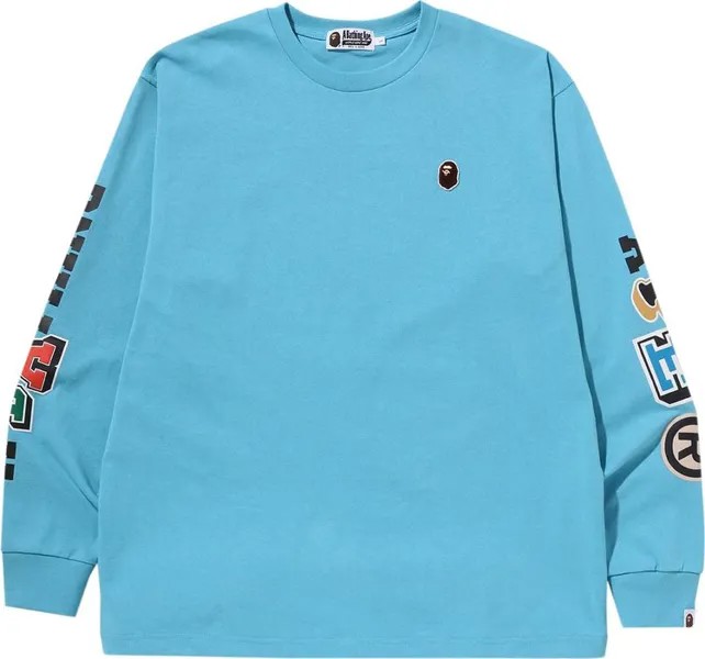 Лонгслив BAPE Multi Fonts Relaxed Fit Heavy Weight Long-Sleeve 'Sax', синий