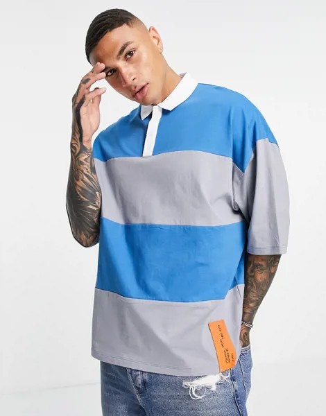 Синее oversized-поло в полоску ASOS DESIGN-Разноцветный