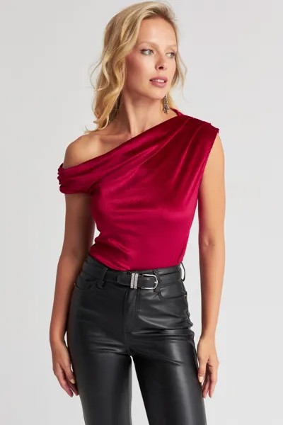 Женская новогодняя бордовая бархатная блузка Madonna Cool & Sexy, бордовый