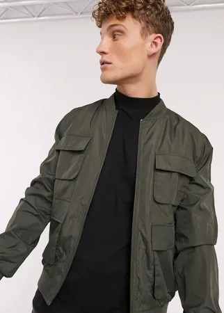 Бомбер цвета хаки в стиле милитари с 4 карманами New Look-Зеленый цвет