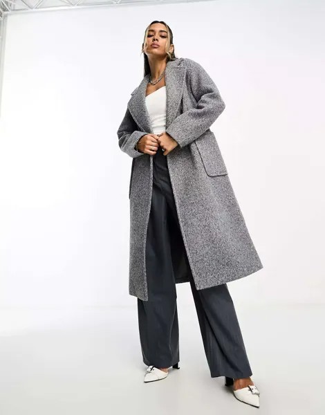 Гламурное длинное пальто свободного кроя матового серого цвета Glamorous