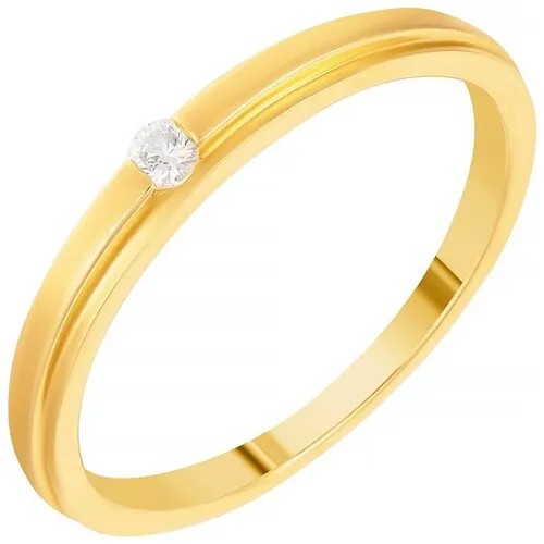Кольцо обручальное JV желтое золото, 585 проба, бриллиант, размер 20.5, бесцветный